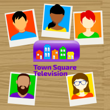 Town Square Television logo with illustration of diverse candidates