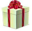 Green wrapped present with a red bow